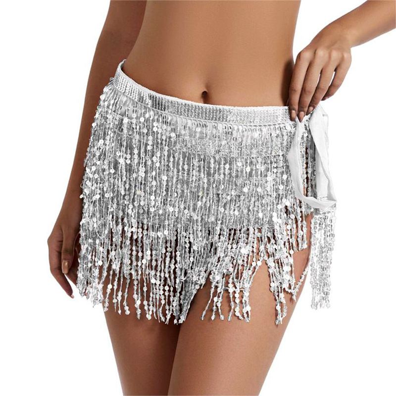 Halloween Belly Dance Four-Layer Tassel Chain Bohemian Hip Skirt New Waist Scarf Sequin Belt_voghion.com