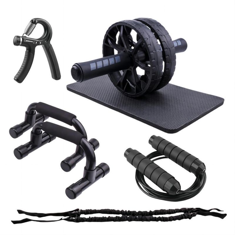 Ruota addominale AB Wheel, sei gomiti, ruota addominale silenziosa, set combinato fitness, set da 7 pezzi, flessioni, grip per polsi, set di corda per saltare_voghion.com