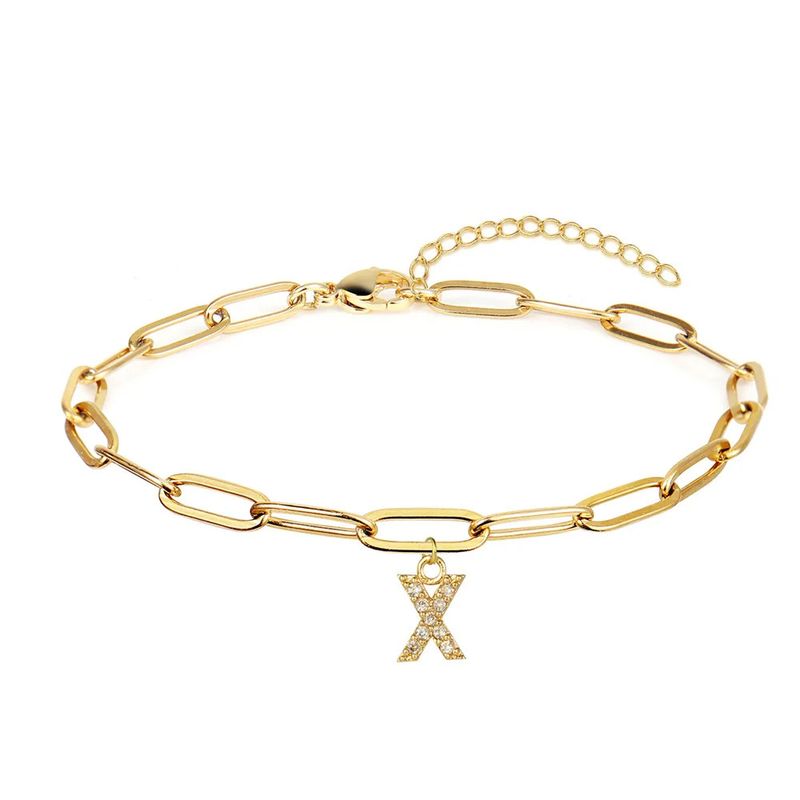 Fashion New Initials Bracelet Simple Stainless Steel Paper Clip Chain Diamond Letter Pendant Hand Jewelry_voghion.com