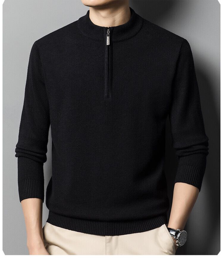 Men’s Half-Zip Knit Sweater – Warm Winter Pullover (Burgundy/Black/Camel/Tibetan Blue/Greyish, M-XXXXL)_voghion.com