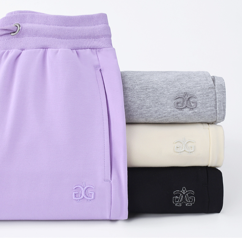 Ropa de mujer Pantalones deportivos grises finos bordados para mujer con pantalones sueltos informales de cintura alta para correr de noche pantalones elásticos de algodón_voghion.com