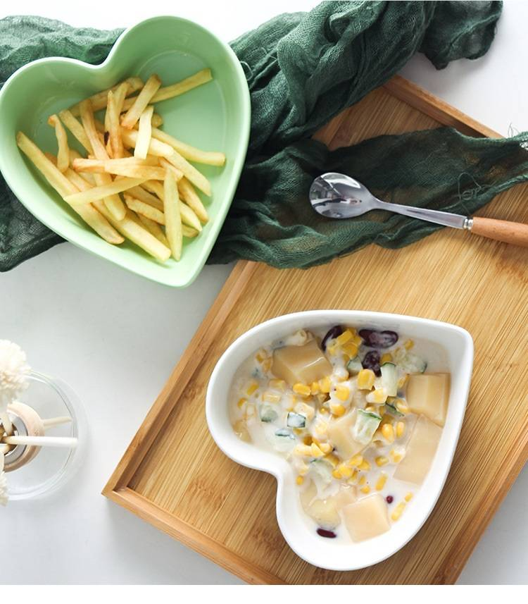 Bol în formă de inimă, bol ceramic în formă de inimă, bol pentru ouă fierte la abur, bol pentru salată de desert de culoarea bomboanelor_voghion.com