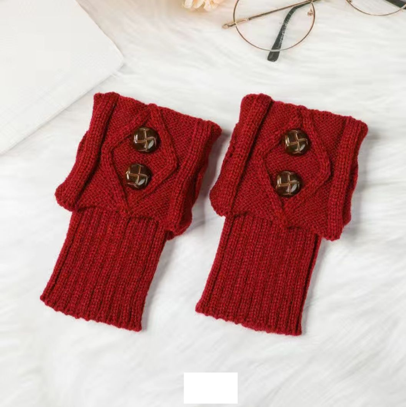 Bottines chaudes d'automne et d'hiver, chaussettes à poils, protection de la cheville en laine tricotée, jambe épaisse à boutons en diamant pour femmes_voghion.com