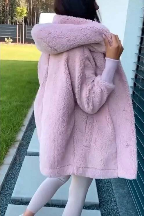 Dammekleeder Dammeplüschjacket mat Kapuzenmantel fir Fraen_voghion.com