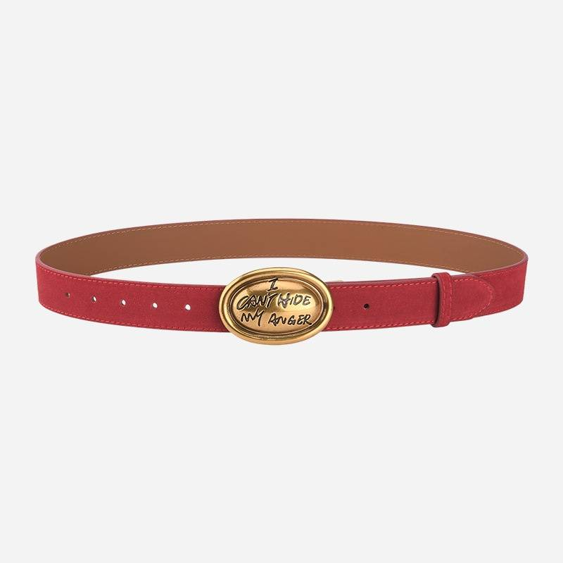 Oval English Leather Belt Women's Frosted Suede Premium Sense Hundred Pants Decorative Belt_voghion.com