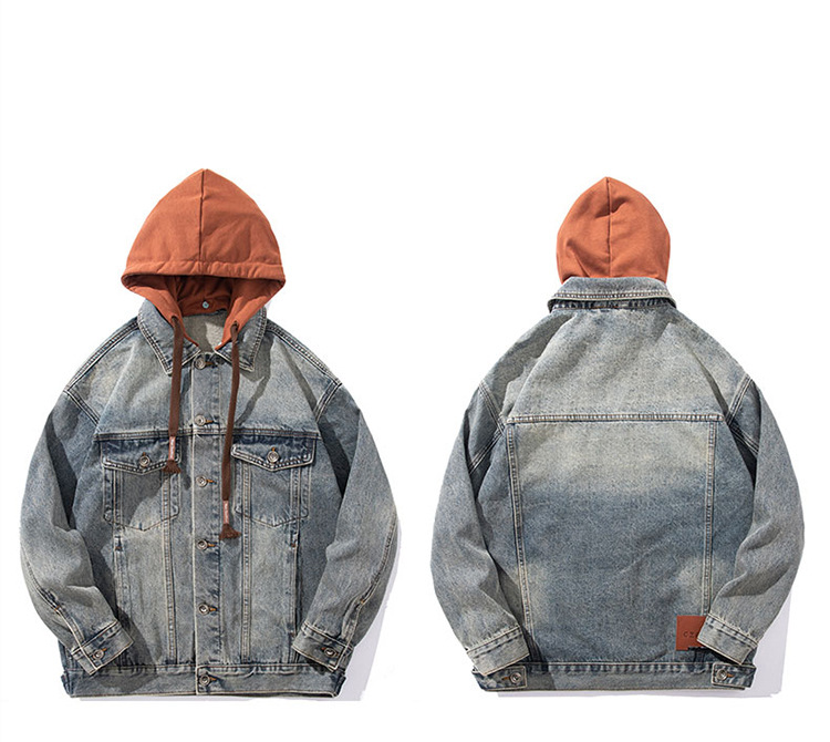 Abbigliamento maschile Primavera Nuovo Cappuccio Rimovibile Giacca di Jeans Personalità Casual Moda Marchio Giacca di Jeans Larga_voghion.com