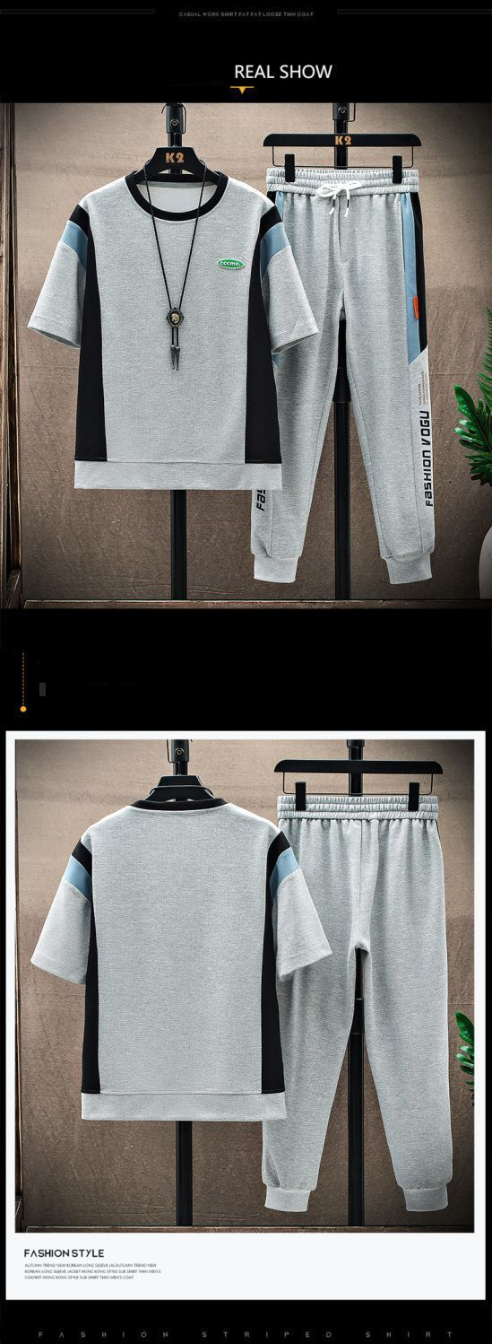 Herrenbekleidung Casual Sportanzug Set Waffel Kurzarm Trend T-Shirt Sets_voghion.com