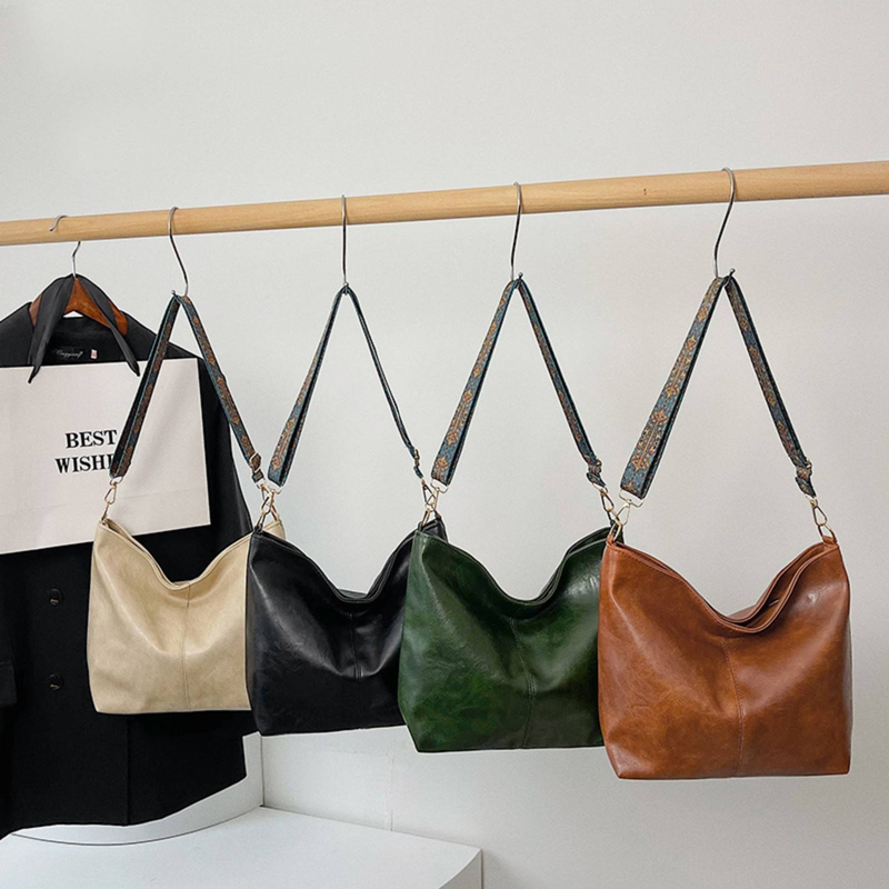 Large-capacity Bag Women's Spring And Summer New Retro Broadband One-shoulder Crossbody Bag High-end Texture Commuter Bucket Bag_voghion.com