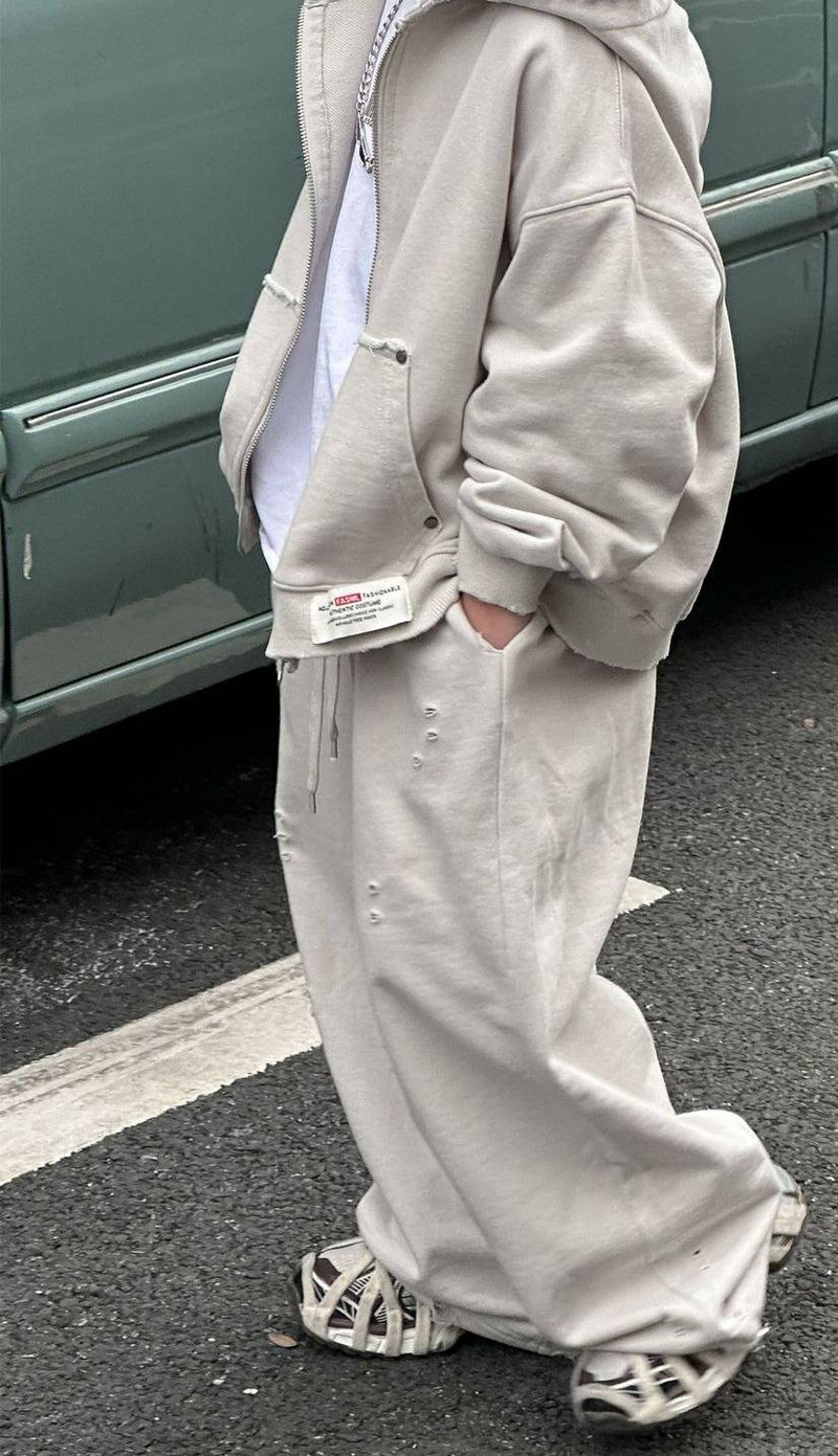 Completo in maglia da bambino in due pezzi: maglia a maniche lunghe in stile coreano e pantaloni larghi (beige, altezza 100-160 cm)_voghion.com