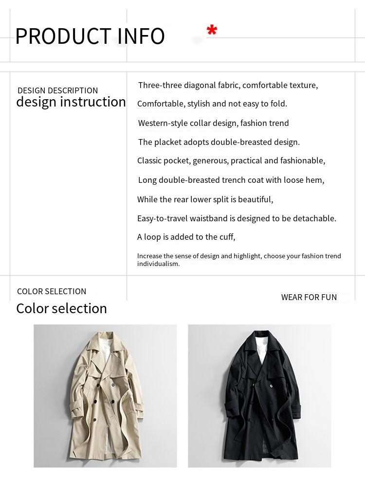 Men's Long Wool Coat With Double Breasted Design, Mid-length Overcoat With Hood And Belt, Slim Fit Casual Trench Jacket For Autumn And Winter_voghion.com