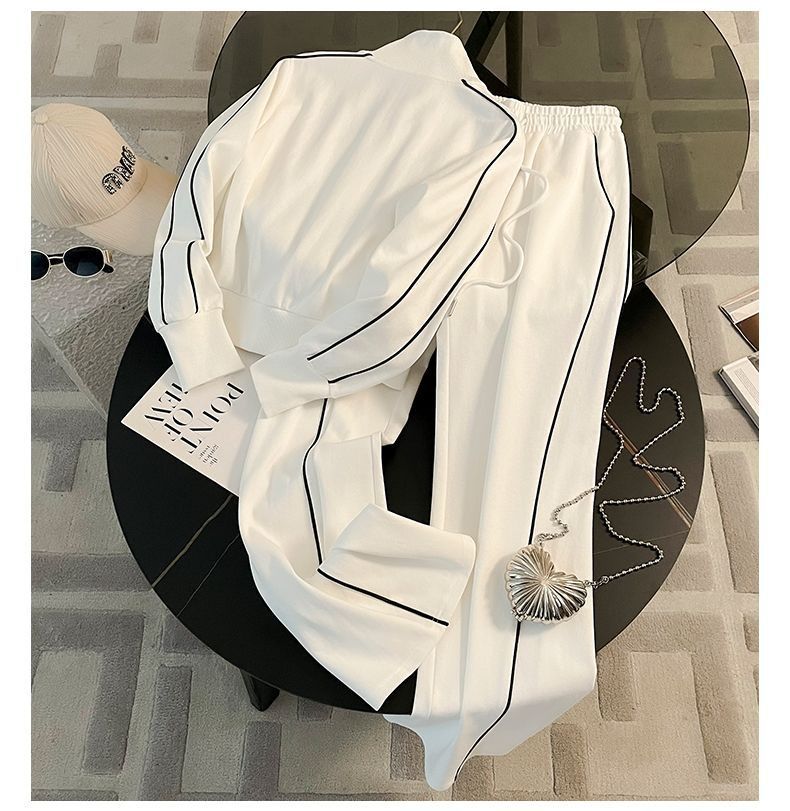 Dames sportpak mode casual leeftijdsverminderende stijlvolle rits sweatshirt wijde pijpen broek tweedelig set_voghion.com
