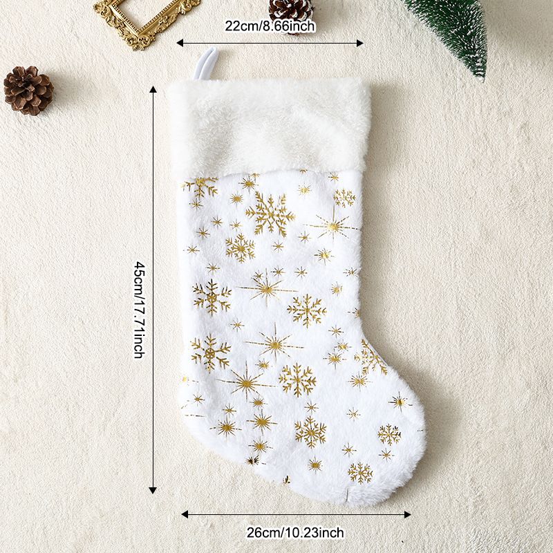 Festive Christmas Stockings With Glittering Snowflake Embroidery - Plush Faux Fur Trim Holiday Sock For Decorations & Gifts_voghion.com