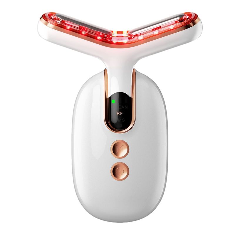 Dispositivo de masaje facial con luz de color de piel rejuvenecedor, tensor y lifting de belleza con microcorriente EMS para cuello_voghion.com