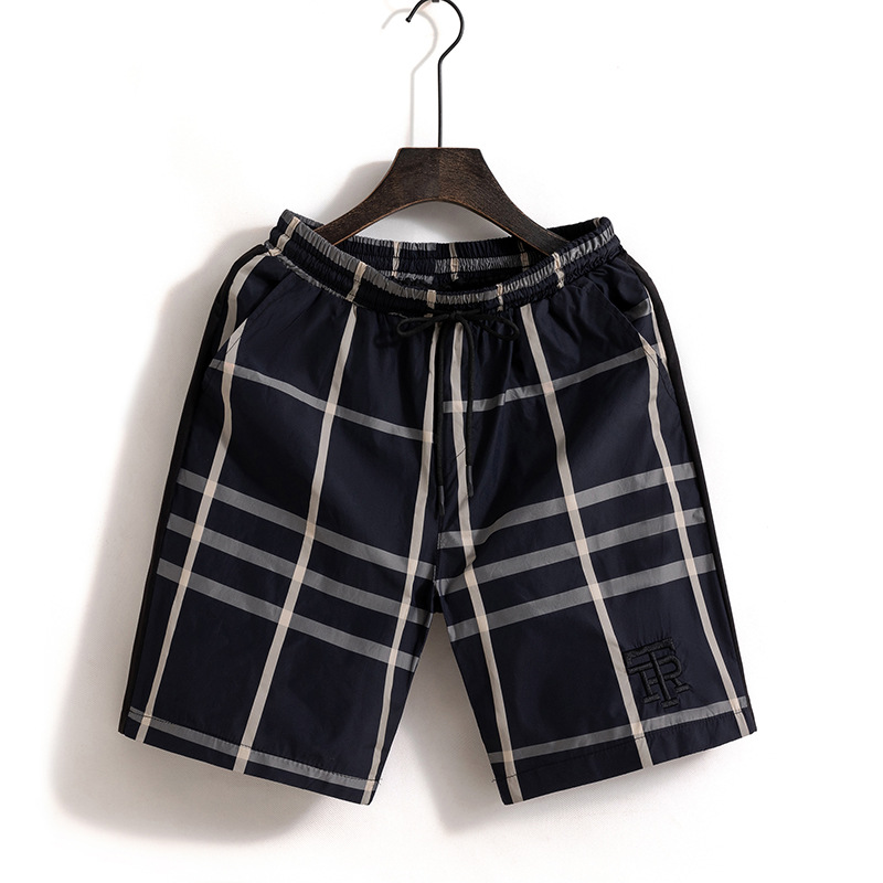 Shorts, große Unterhosen für Herren, dünne Herrenstickerei aus sommerlicher Eisseide, lässiges Netz, rotes, schnell trocknendes Gitter, fünfteilige Strandbekleidung_voghion.com