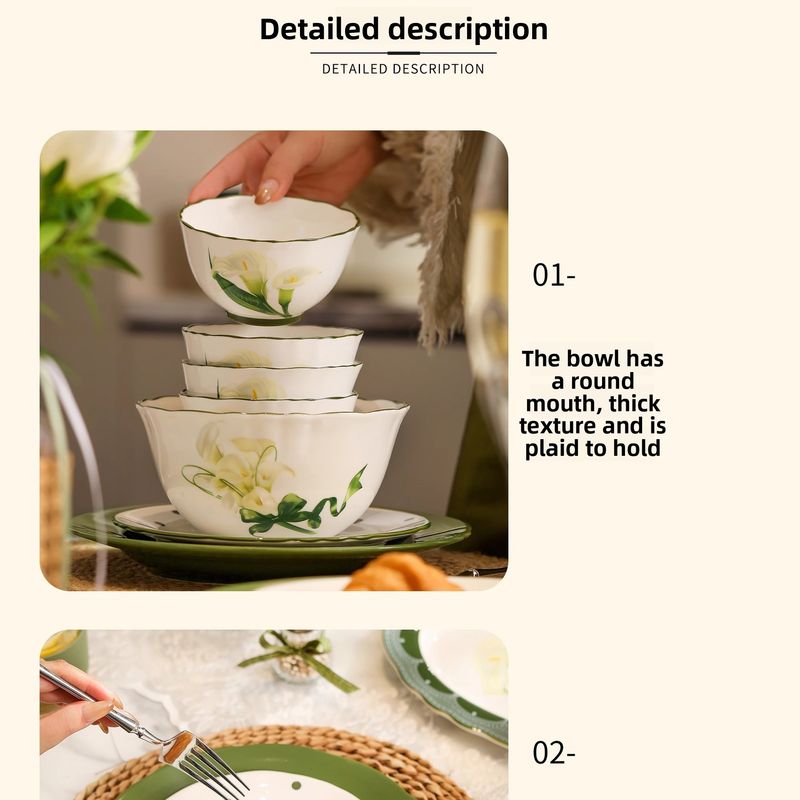 French Calla Lily Tableware Set Home Light Luxury High-end Ceramic Bowl Plate Box New Wedding Gift_voghion.com