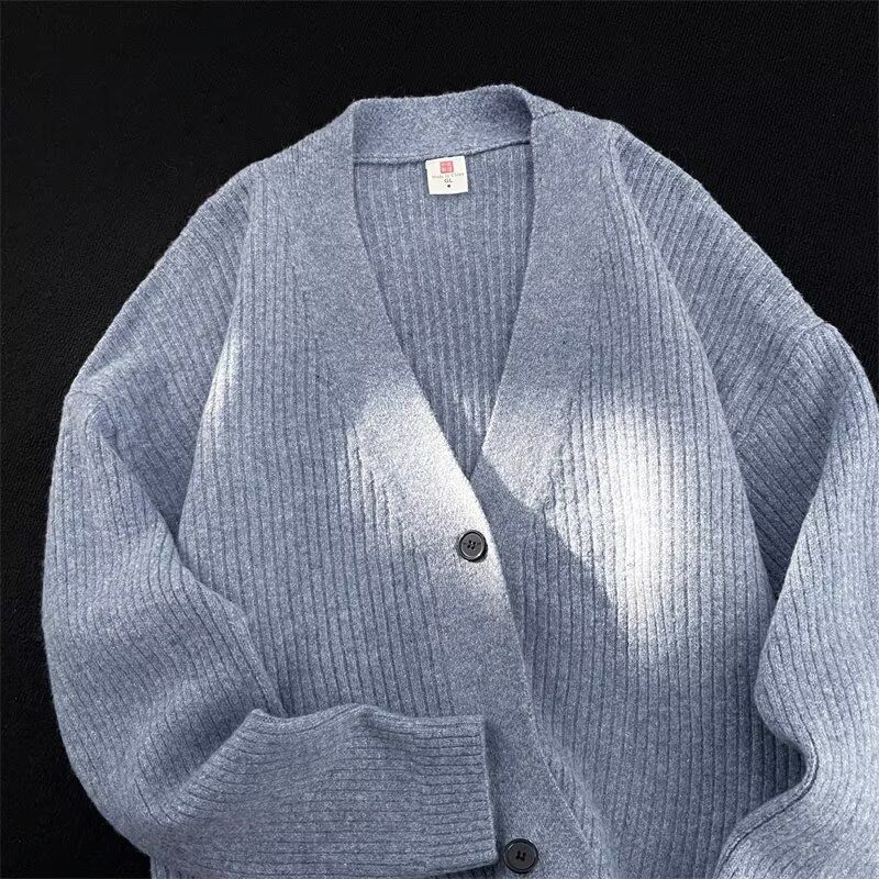 Herfst 2025 Nieuwe Cardigan Amerikaanse Casual Lazy Style V-hals Gebreide Trui Heren Effen Kleur Jas Trendy_voghion.com