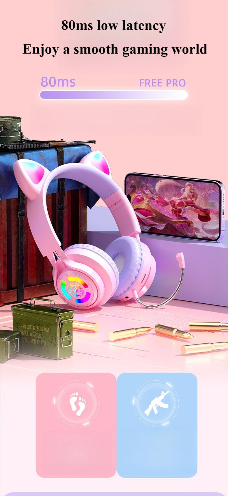 Colorful Cat Ear Wireless Headset - Bluetooth Gaming Headphones With RGB Light, Stereo Sound & Comfort Fit For Esports_voghion.com