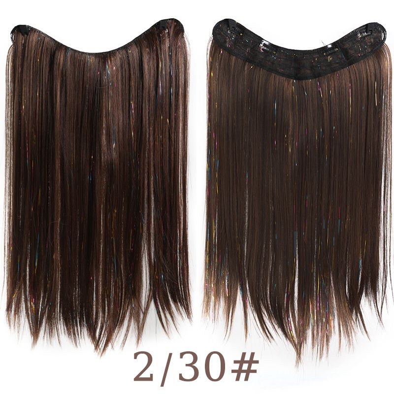 Laserdrahtperücke, V-förmige Haarverlängerungen, siebenfarbiger Golddraht, schillernde Haarverlängerungen, 50 cm, 132 g_voghion.com