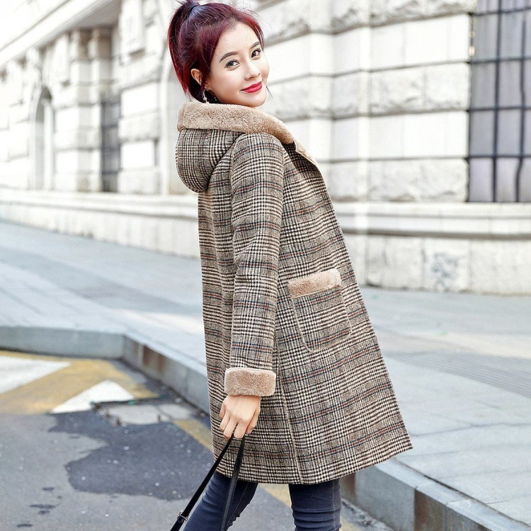 Herbst Winter Wolle Mantel Frauen Plaid Schafe Scher Leder Pelz Mid Lange Mäntel Plus Veet Starke Mit Kapuze Warme Wolle Dame mantel_voghion.com