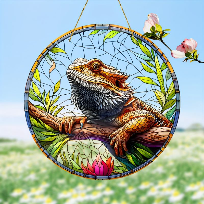 Bearded Dragon Suncatcher - 8" Stained Acrylic Art. Unique Reptile-themed Decor, Perfect Gift For Lizard Lovers._voghion.com