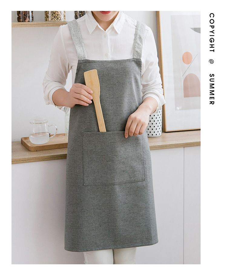 Küchenschürze mit Kreuzrücken und Taschen – Ölbeständiges Polyester, verstellbar, leuchtendes Gelb, elegantes Grau, zartes Blau, Mint_voghion.com