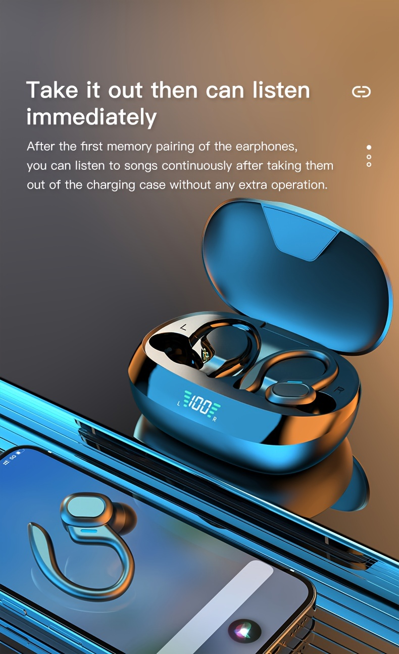 Wireless Earbuds With Mic, In-Ear Headphones, Waterproof Earphones With LED Display, Mini Charging Case Headset For Android_voghion.com