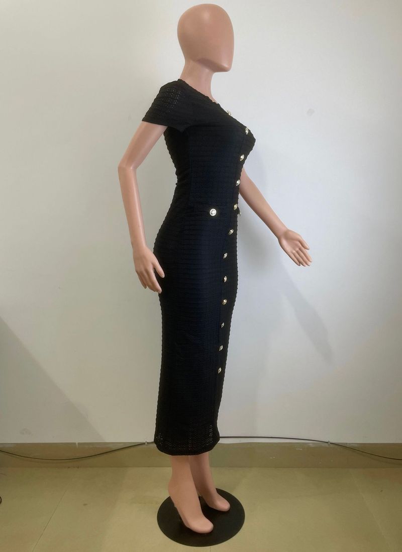 Abito a maniche corte in maglia retrò slim fit da donna_voghion.com