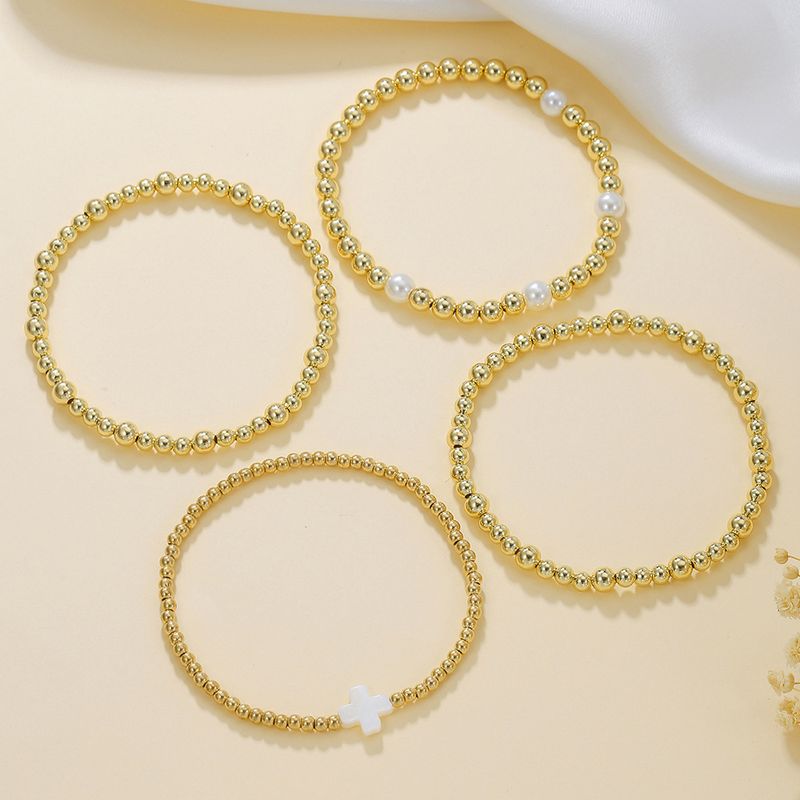 Conjunto de pulseiras cruzadas com design de nicho de joias, pulseira de pérolas empilhadas com contas, doce e descolada_voghion.com