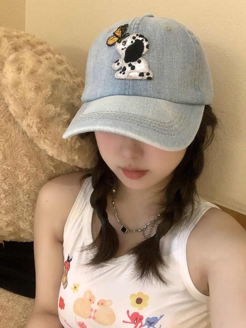 Korean version of the cute cartoon labeling repair dog butterfly soft top baseball cap show face small sweet sister with duck tongue cap tide_voghion.com