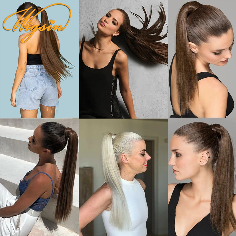 Capelli sintetici per donne con capelli lunghi e lisci e coda di cavallo invisibile naturale_voghion.com