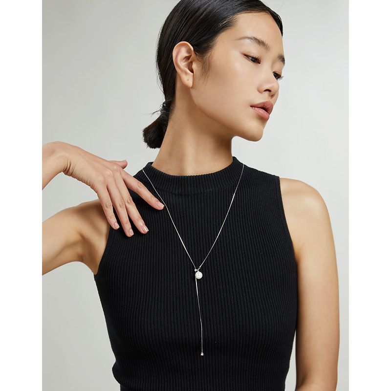 Mode Ronde Parel Vrouwen Halsketting Licht Luxe Niche All-match Ronde Vergulde INS Stijl Lange Slangenbottenketting_voghion.com