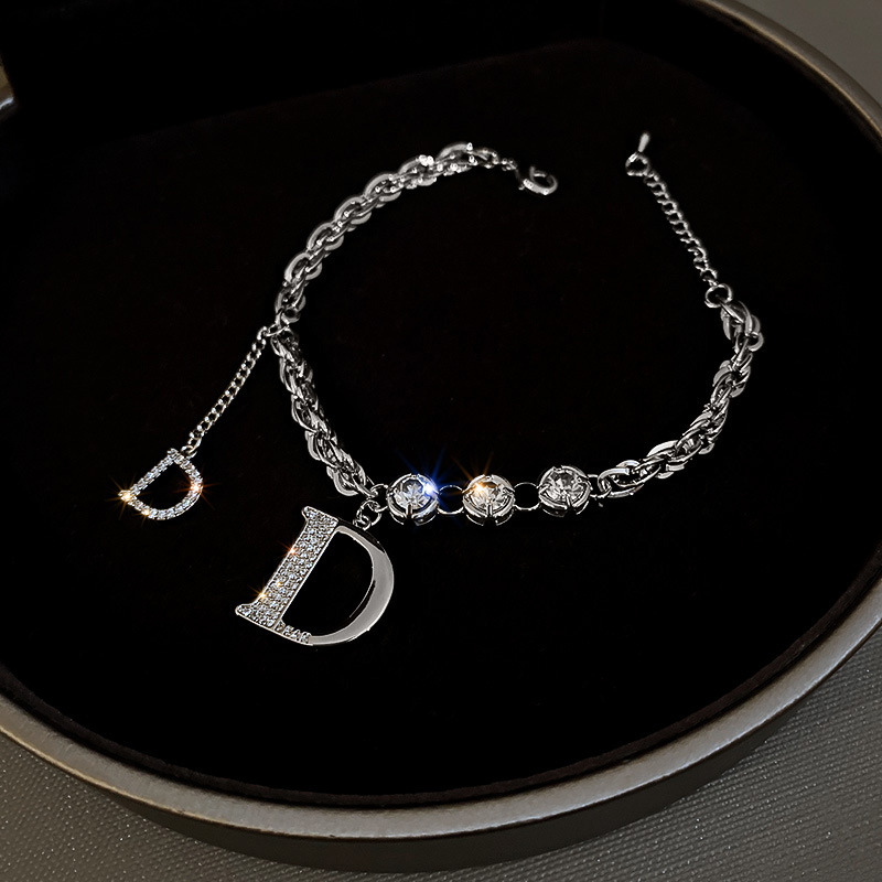 Designer diamond encrusted Zircon letter D bracelet with hip hop design_voghion.com