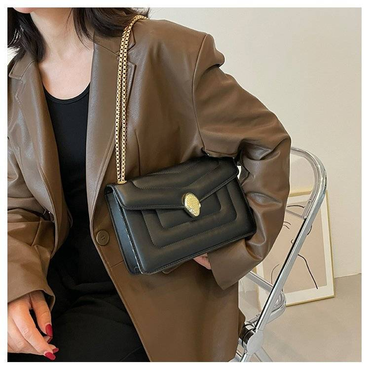 Fashion Snakehead Women's Bag PU Leather Chain Slanting Small Square Bag Women Soft Leather Linger Retro Shoulder Bag For Women_voghion.com