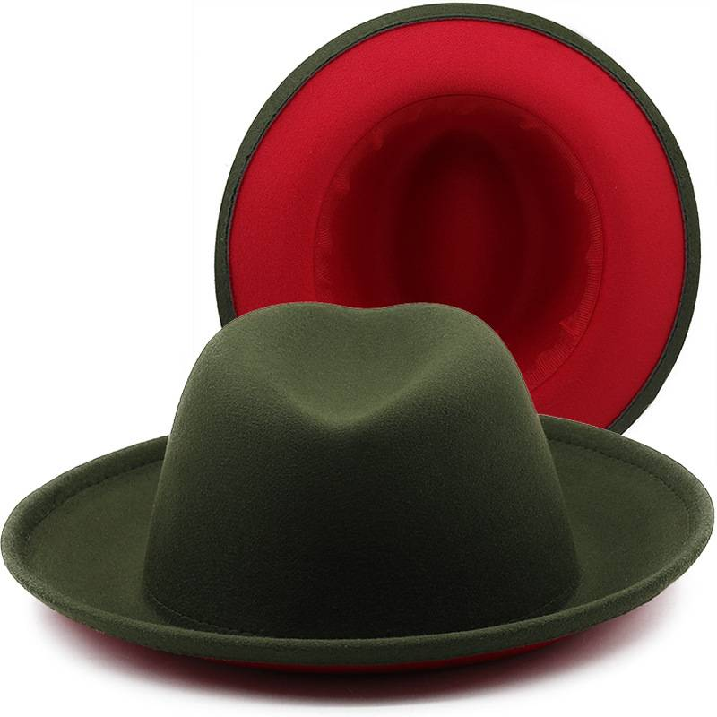 New dual color woolen top hat for men and women, autumn and winter couple wide brimmed upturned felt hat_voghion.com
