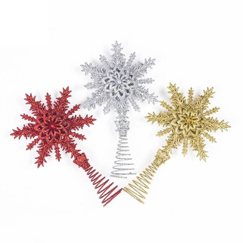 1pc Christmas tree top snowflake pendant 3D snowflake tree top decoration sparkling powder frosted surface home store Christmas tree decoration_voghion.com