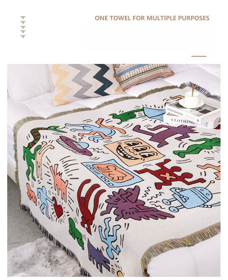 Coperta da campeggio a prova di umidità, tappetino da campeggio, arazzo jacquard, stile cartone animato, asciugamano per divano, coperta multifunzionale per divano_voghion.com