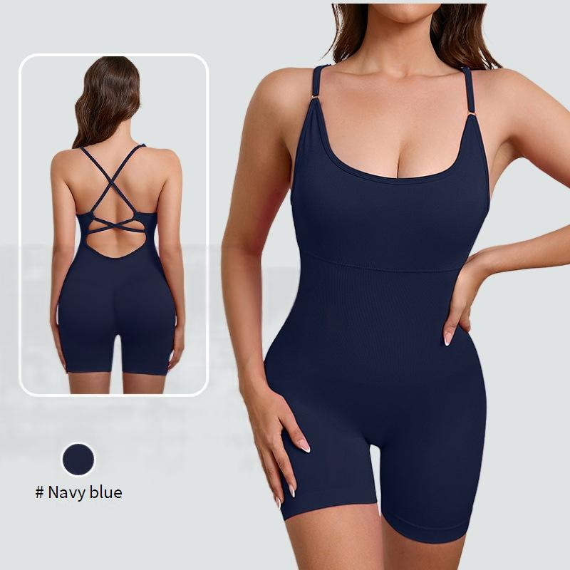 Combinaison de yoga une pièce pour femme avec coussinet de poitrine amovible, dos respirant, décontractée, sport, modelage du corps_voghion.com