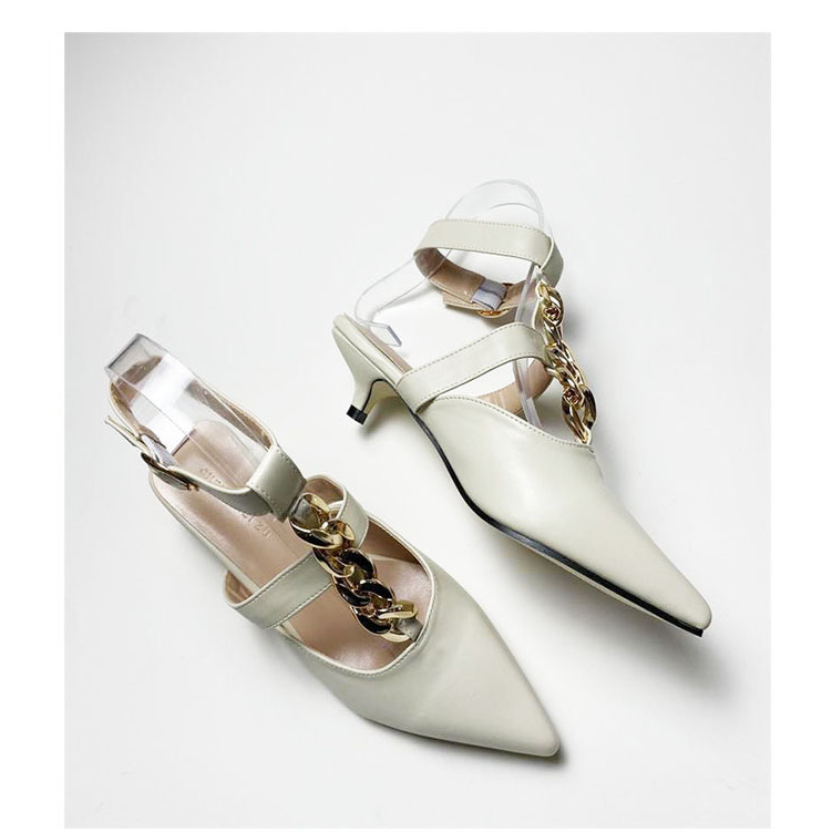 Damenschuhe Frühling und Sommer Damenschuhe Neuer Stil Spitzschuh Schnalle Metallkette High Heel Pantoletten Sandalen Damenschuhe_voghion.com