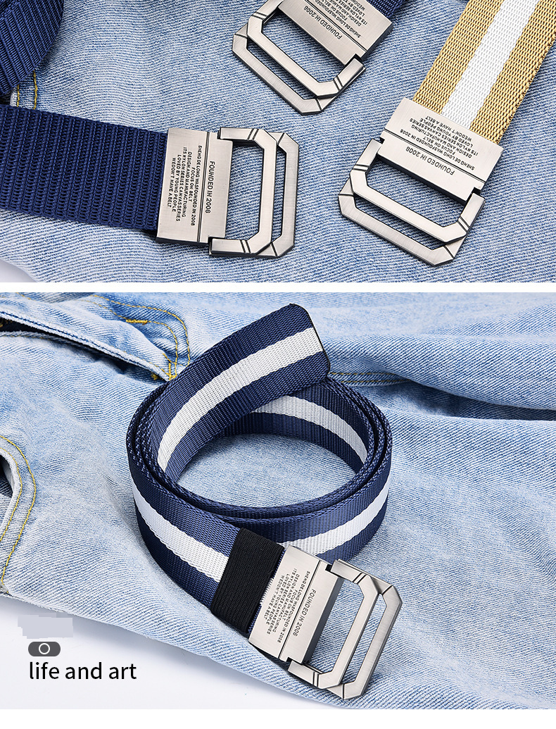 Men's & Women's Canvas Belt - Double Ring Alloy Buckle (Adjustable Unisex Design For Casual Workwear & Outdoor - Trendy & Durable)_voghion.com