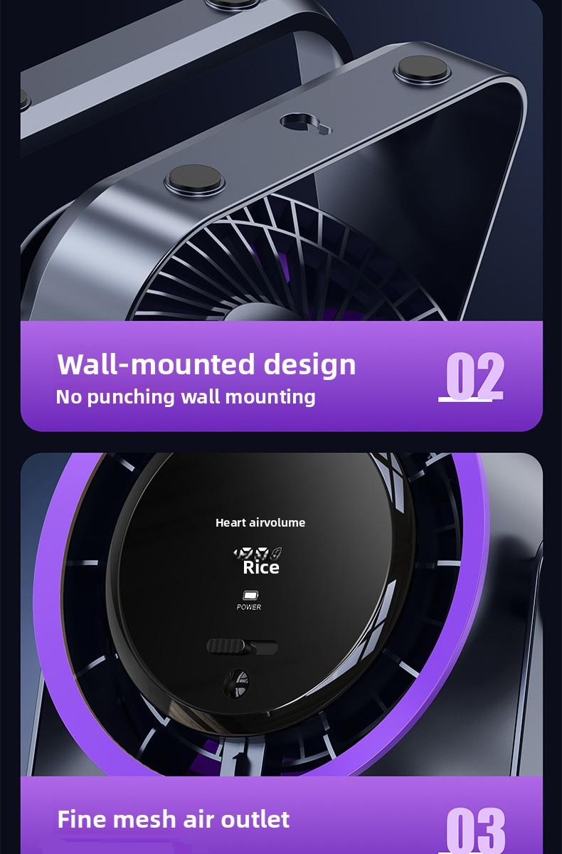 Ventilateur de bureau, chargement USB, affichage numérique, silencieux, pour bureau, dortoir, vent fort, petit format_voghion.com