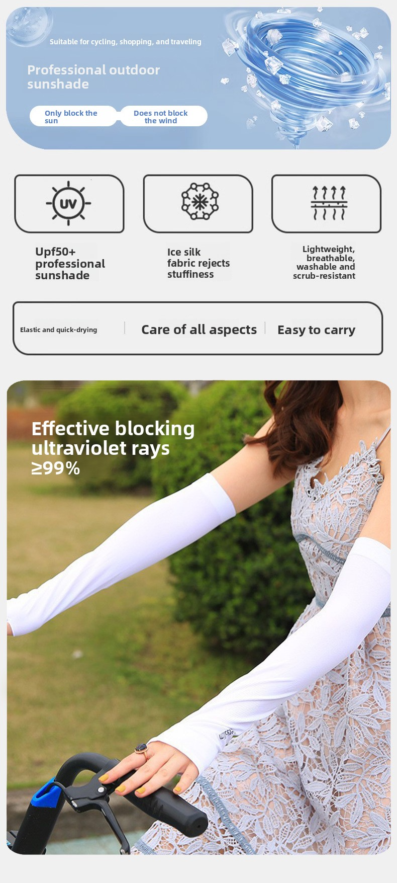 Manchons rafraîchissants avec protège-doigts – Protection solaire respirante pour la conduite et le cyclisme – Gants unisexes anti-UV (manchons de sport amples)_voghion.com