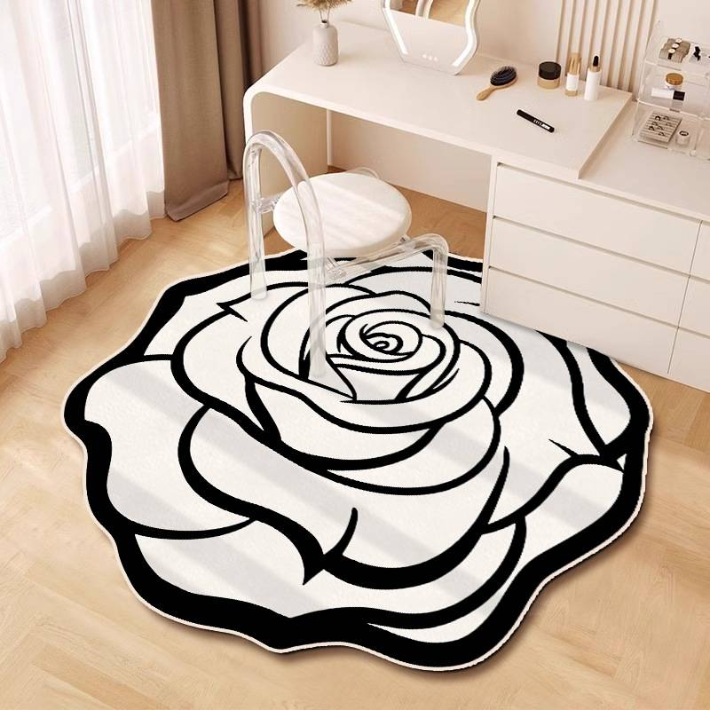 Printed Polyester Rug – Floral Bohemian Vanity Mat, Non-Slip Irregular Shape For Bedroom & Dressing Room, Washable Light Luxury Decor_voghion.com