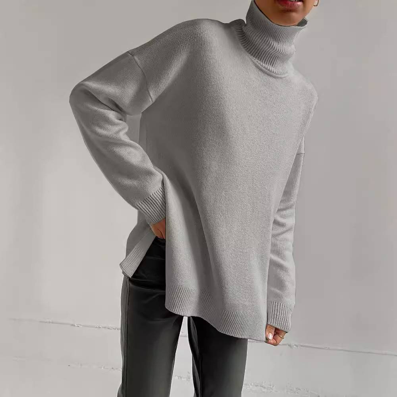 Oversize-Strickpullover mit hohem Kragen – Atmungsaktive Viskosemischung (S-L, 8 Erdtöne, Entspannte Eleganz für Arbeit und Wochenende)_voghion.com