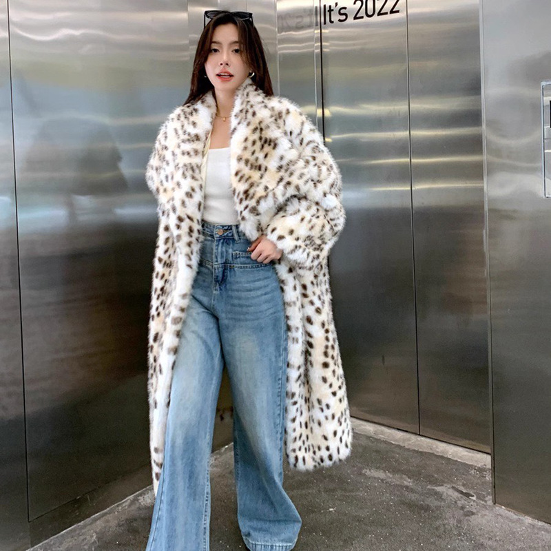 Luxury Faux Fur Coat Women's Long Leopard Print Jacket With Big Lapel, Winter Thick Faux Fox Fur Coat, Elegant Faux Mink Coat For Women_voghion.com