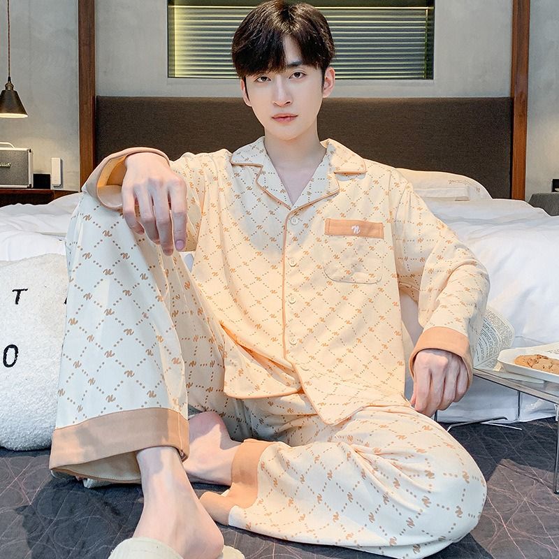 High End High-quality Cotton Pajamas For Men, Spring And Autumn New Styles, Long Sleeved Pants, Plus Size Casual Autumn And Winter Home Suit Set_voghion.com