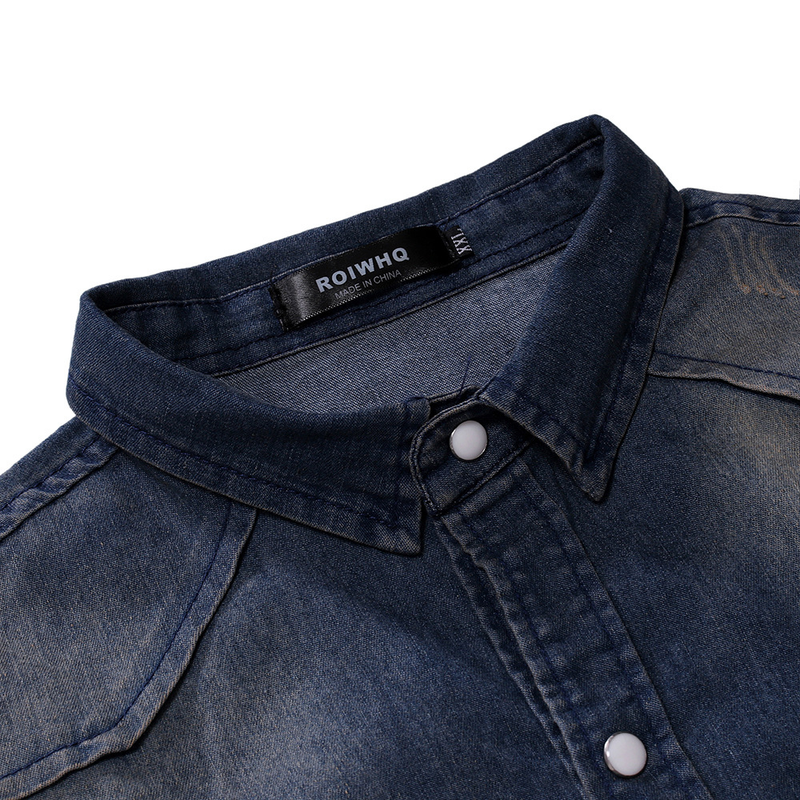 2020 Frühlingsmode Vier Jahreszeiten Modell Doppeltasche Herren Casual Langarm Jeanshemd 3011_voghion.com