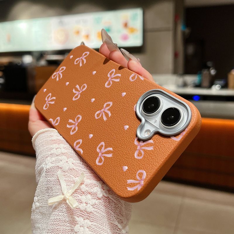 Custodia morbida in pelle con motivo a fiocco rosa per iPhone 16, 15 Pro Max, 14 Plus, 13, 12 Pro, 11, antiurto, in silicone_voghion.com