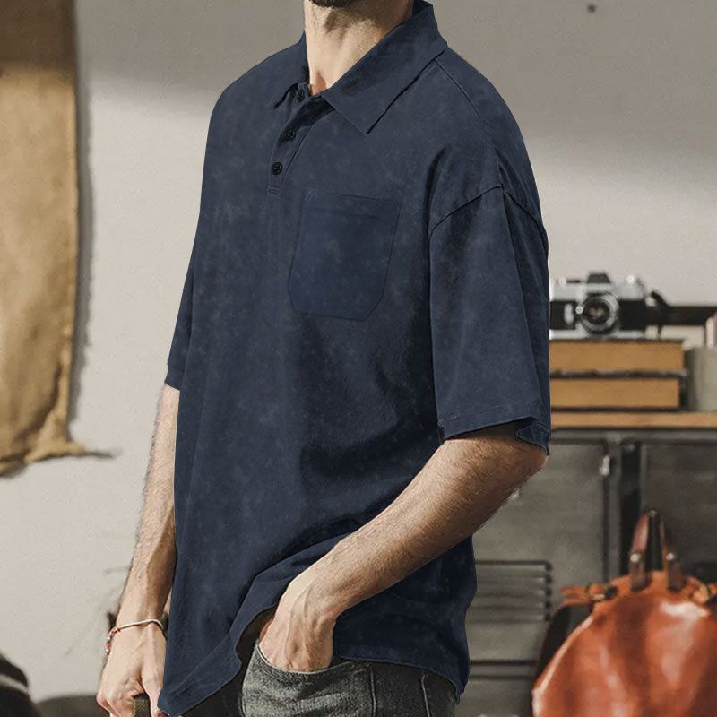 Sommer Neue Herren Gewaschene Turn-Down Kragen Button T-Shirt Übergröße Vintage Casual Kurzarm_voghion.com