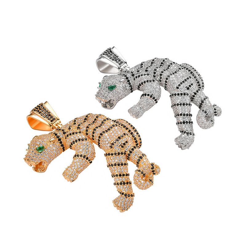Ciondolo unisex nuovo, esagerato e feroce, a forma di tigre, con diamanti 3D, zircone e occhio di agata, ciondolo hip hop con catena._voghion.com