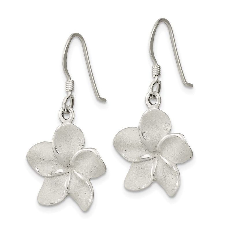 Sterling Silver Laser & Polished Plumeria Shephard Hook Earrings_voghion.com